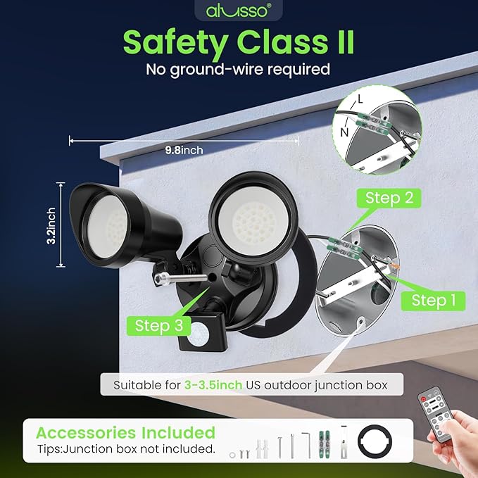 ALUSSO LED Security Lights Motion Sensor, 25W 2000LM Flood Lights Outdoor Motion Sensor with Remote 120V, Dimmable Brightness 3000K-6500K CCT IP65 Security Light ETL Listed for House Garage 1 Pack