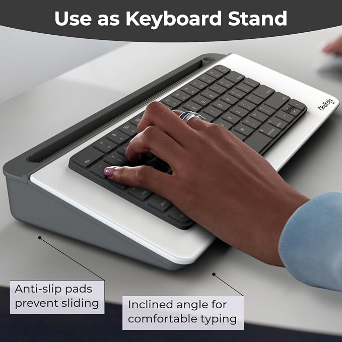 Chalkola Grey Glass Desktop Whiteboard with Storage - Dry Erase Board, Work Desk Organizers, Computer Keyboard Stand, Home Office Desk Accessories, Workspace Desktop Buddy