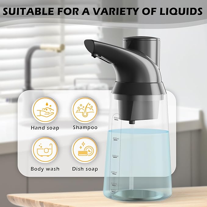 Adjustable Automatic Soap Dispenser Touchless, 4 Adjustable Levels，Battery Powered Operated Sensor Liquid Soap Pump，Touch-Free Hand Sanitizer Dispenser
