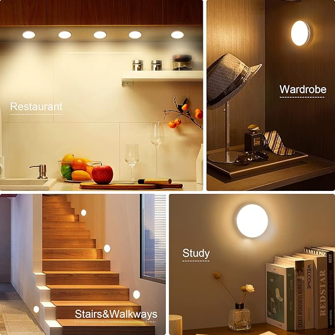 3 Pack Motion Sensor Light, 8 LEDs Rechargeable Night Light, with USB Cable & Magnetic Patch, 3 Modes, Cordless Safe Wall Light for Kitchen, Bookshelves, Drawers - 3000K Warm White