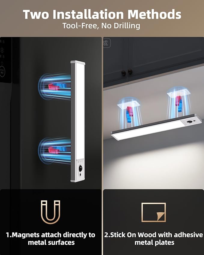 EZVALO Under Cabinet Lighting with Charging Station, Rechargeable Motion Sensor Light Indoor, Dimmable Closet Lights Wireless, 6500K, Motion Activated Under Counter Lights for Kitchen,Pantry(3 Pcs)