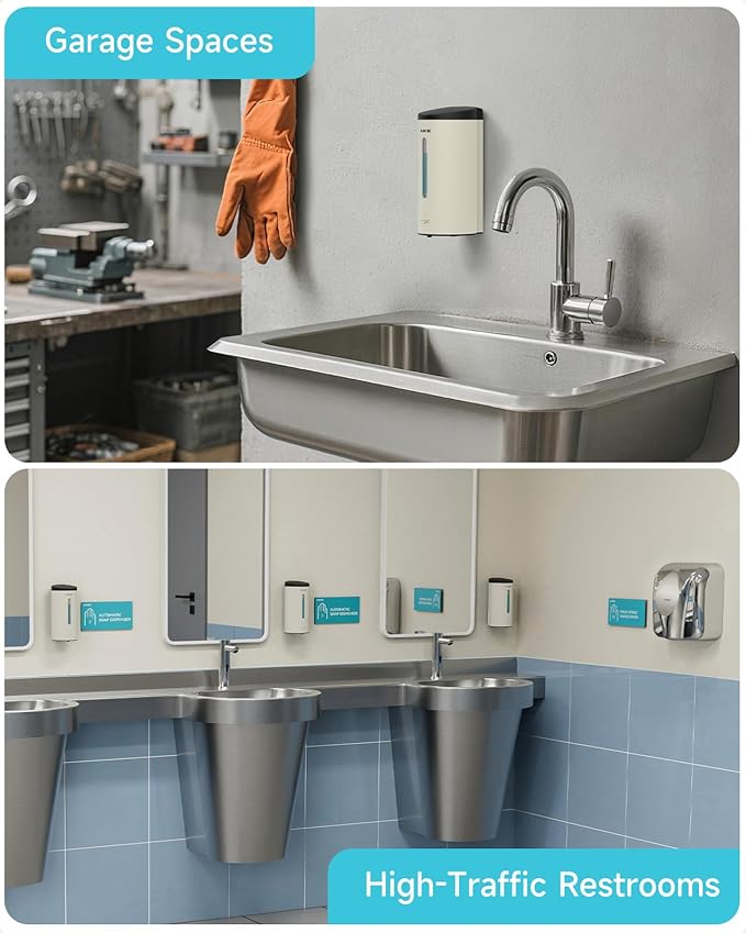 AIKE Automatic Wall Mount Liquid Soap Dispenser, Commercial Stainless Steel with 25oz Large Capacity Save Time Effort and Cost,Model AK1205 (Matte White)