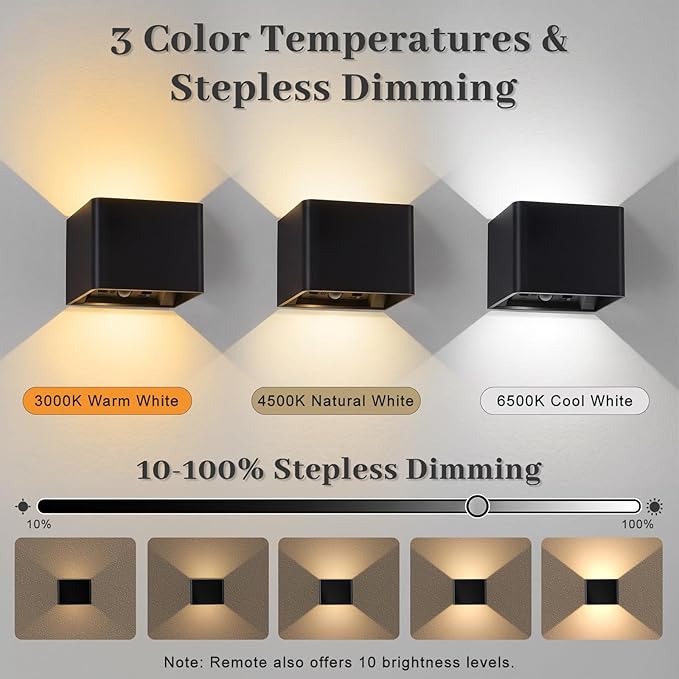 Yochoice 4-Pack Motion Sensor Wall Lights with Remote, 6000mAh Rechargeable Wall Sconce with 3 Color Temperatures & Touch Control, Dimmable LED Battery Powered Peel and Stick Sconces Indoor, Black