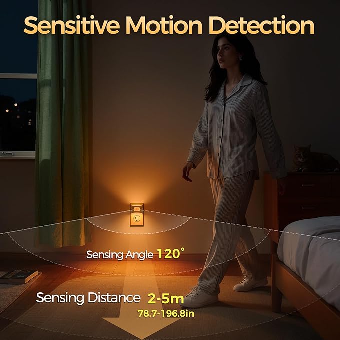 DORESshop LED Night Light[4 Pack], Night Lights Plug into Wall, Dimmable Plug in Night Light with Motion Sensor, Dusk to Dawn Sensor, Nightlights for Adults, Bedroom, Bathroom, Amber, White Cover