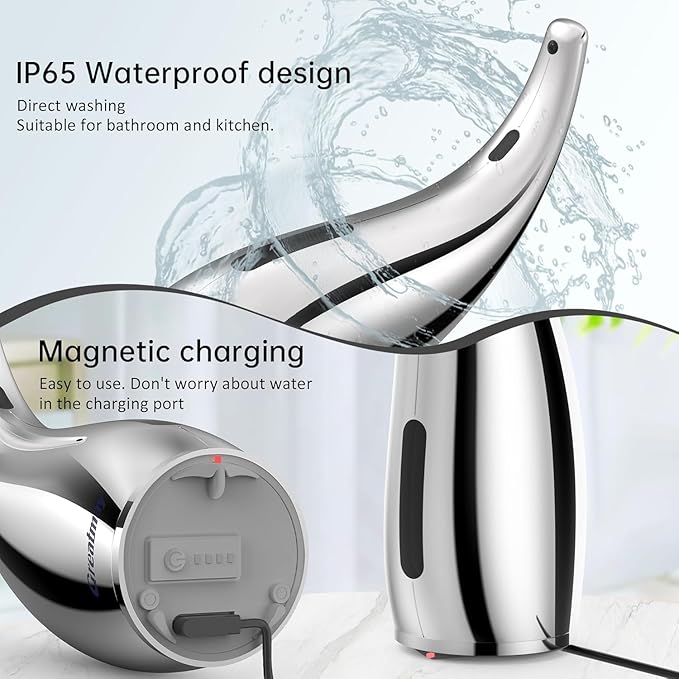 Automatic Soap Dispenser,4 Adjustable Levels Touchless Hand Sanitizer Pump with Infrared Sensor, Countertop Electric Soap Dispenser for Bathroom,Kitchen(TS2012) (Silver-Pink-Blue)