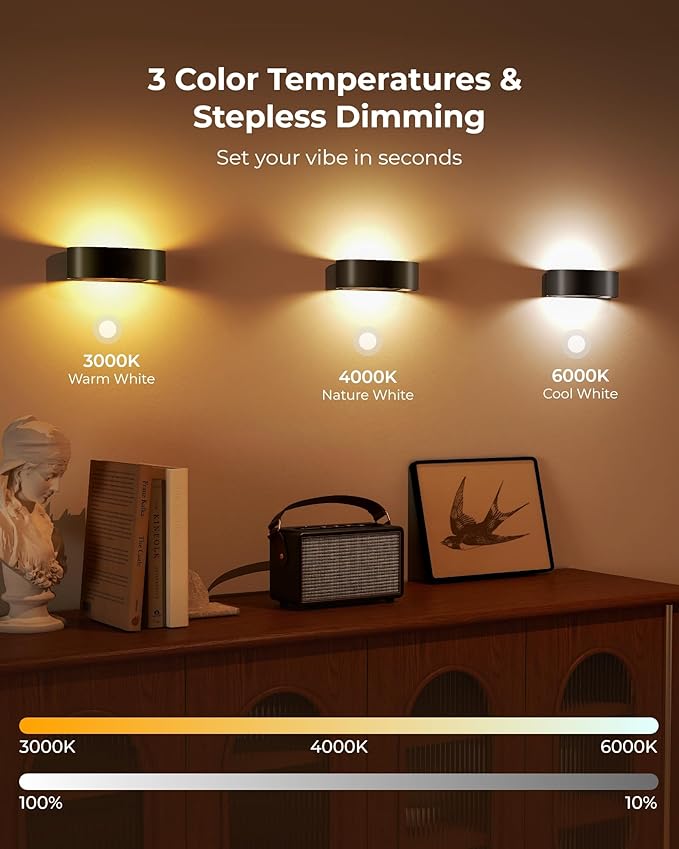 Motion Sensor Wall Light, 5000mAh Rechargeable Battery Operated Motion Sensor Light Indoor with Remote, 15 RGB and 3 Colors Dimmable, Wireless Wall Sconces for Hallway, Living Room, Stair, Bedroom