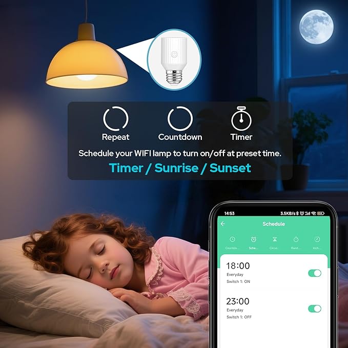 LoraTap Smart Wi-Fi Light Bulb Socket Adapter, Voice for Alexa/Google, Smart Life App Group & Timer, 60W Max, Incandescent Compatible, E26/E27, 2 Pack