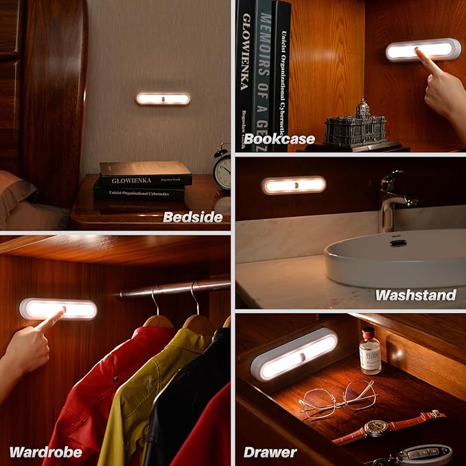 STAR-SPANGLED 3 Pack 7” Dimmable Push Tap Lights, Stick on LED Touch Lights AAA Battery Operated for Kitchen, Closet, Under Cabinet, 3 Color Modes