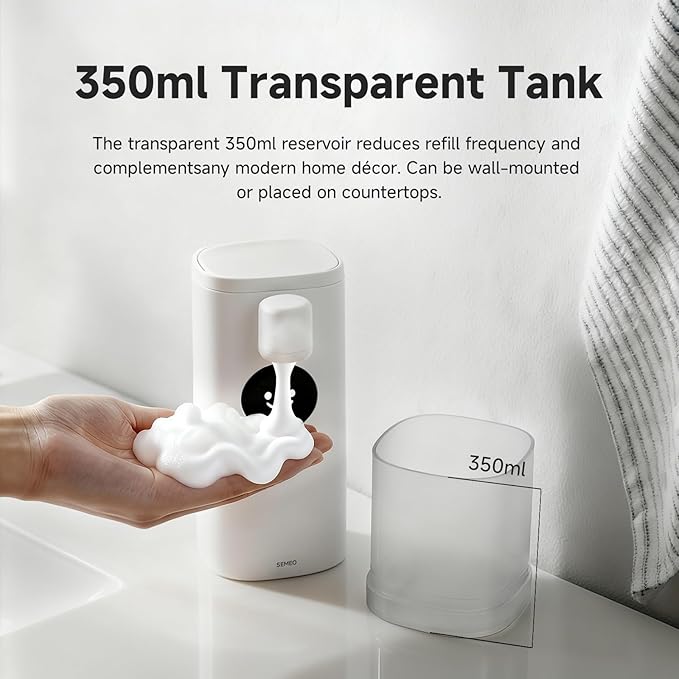 Automatic Foaming Soap Dispenser, Touchless Soap Dispenser with LED Hand Washing Timer, Rechargeable 350ml Foam Soap Dispenser, IPX7 Waterproof, Wall Mounted for Bathroom Kitchen Kids