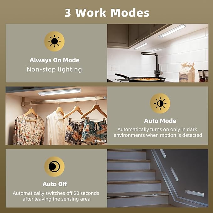 10inch Under Cabinet Lighting, 4 Pack Rechargeable Motion Sensor Light Indoor, Wireless Dimmable Magnetic Closet Lights, 40 LED Under Counter Lights for Kitchen, Wardrobe, Stairs, White Light
