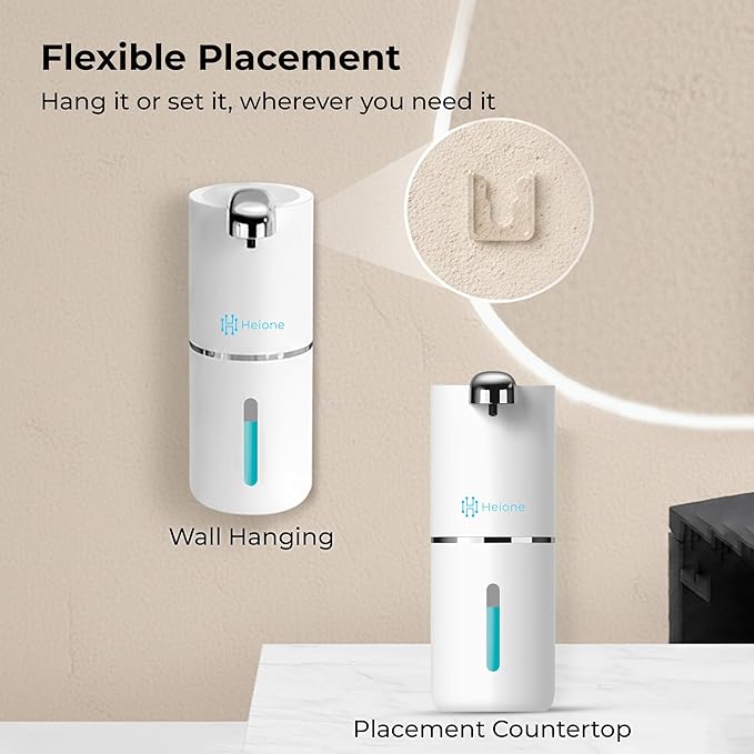 Foaming Hand Soap Dispenser - Automatic Touchless Foam Soap Pump for Bathroom & Restroom, USB-C Rechargeable, IPX5 Waterproof, Wall Mount or Countertop, 12.8oz (White)