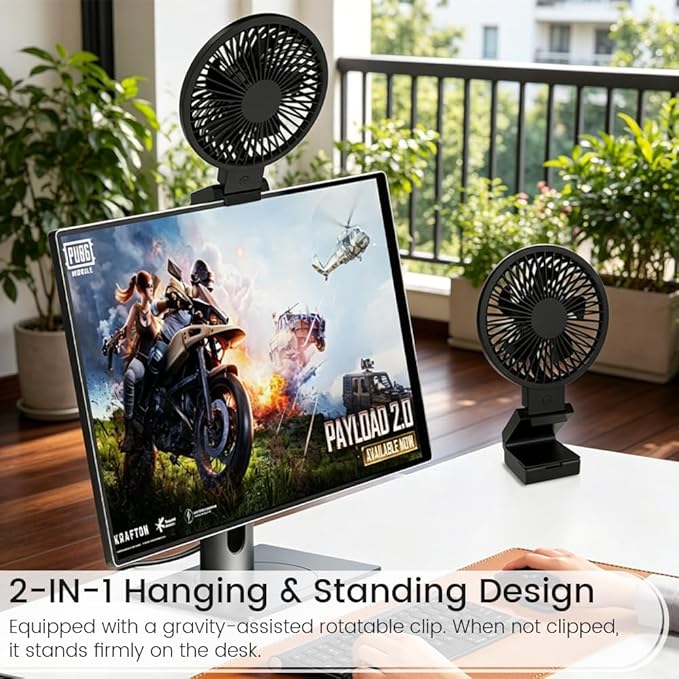 HomeBeyond Clip on Fan for Desk, Desk Fan for Monitor with 60 Tilt, USB Powered Quiet Personal Fan with Stepless Speed Control, Hanging Fan for Office, Gaming, Study