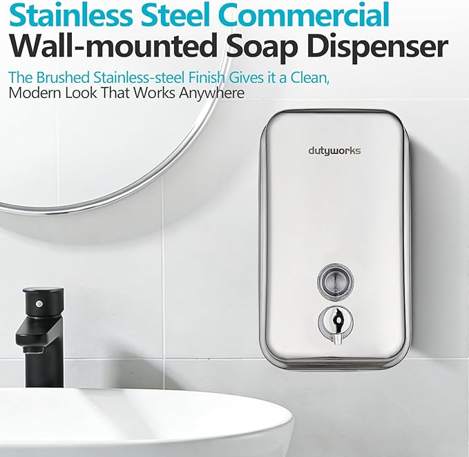 Stainless Steel Soap Dispenser - 800ml Large Capacity, Easy Wall Mount Installation, Soap Dispenser for Bathroom & Kitchen - Ideal for Commercial, Household, Office Use