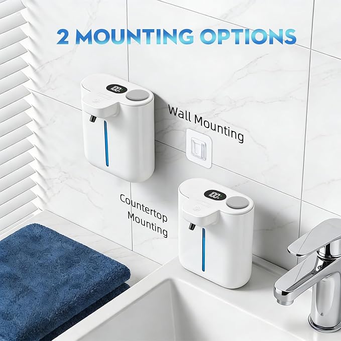 RYTOXILO Soap Dispenser Wall Mount, 9 Levels Automatic Soap Dispenser, 16.9oz/500ml Touchless Liquid Soap Dispenser for Bathroom, Plastic Electric Dish Soap Dispensers Wall Mount for Kitchen, White