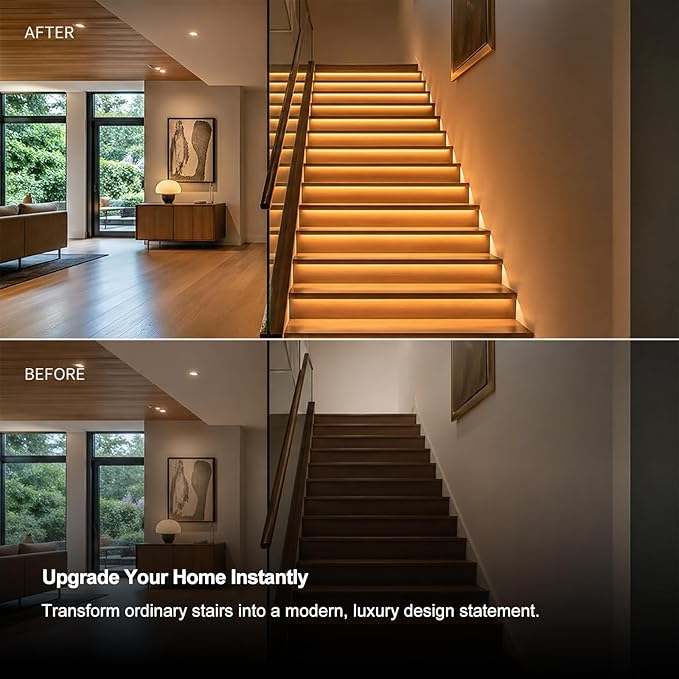 Smart Motion Sensor Stair Light for Indoor, No Wiring Required 40 inches Long COB LED Stair Lights Indoor with Remote Controller (Warm White 3000K,12 Stairs)