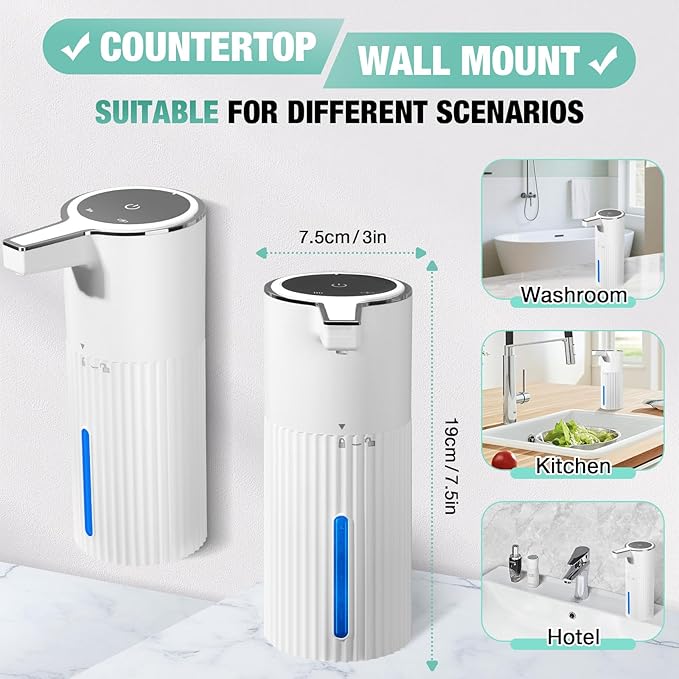 2 Pack Automatic Soap Dispenser: 14oz Plastic - Touchless 4 Level Adjustable Wall Mount White Rechargeable Electric Auto Smart Liquid Soap Dispenser Set - Bathroom Kitchen Hand Dish Lotion