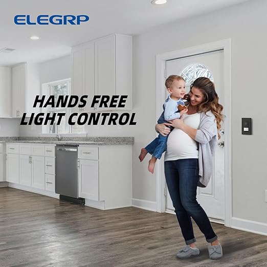 ELEGRP Occupancy Motion Sensor Light Switch, PIR Infrared Motion Activated Wall Switch, No Neutral Wire, Single Pole for CFL/LED/Incandescent Bulb, Wall Plate Included, UL Listed (6 Pack, Matte Black)