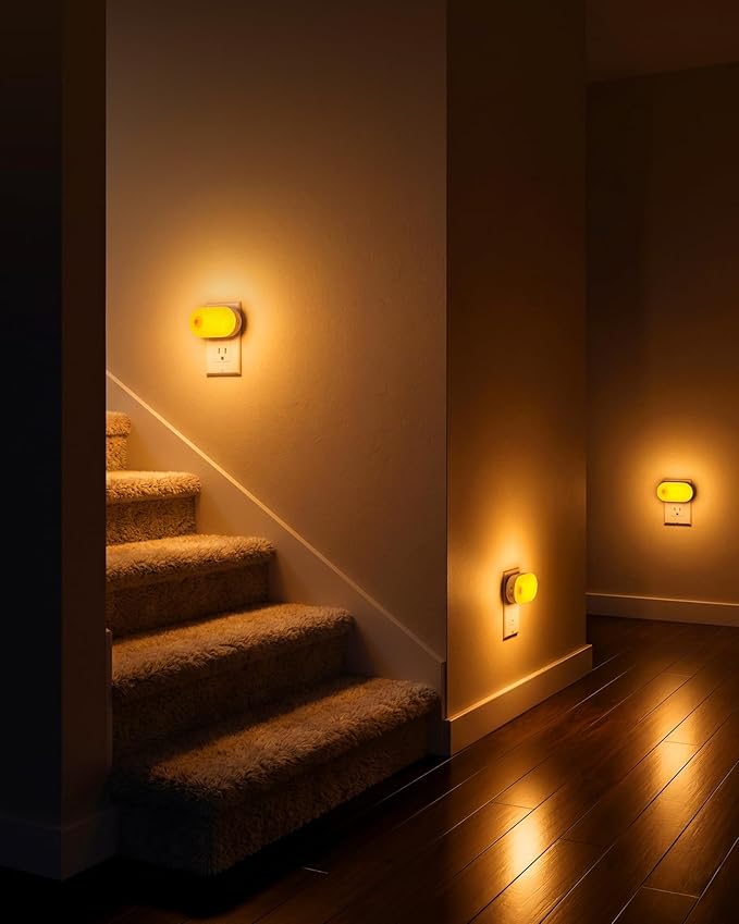 Lyridz 120LM Ultra Bright Plug-in Motion Sensor Night Light, Stepless Dimmable LED Nightlight, Always-On and Auto-Off, for Hallway, Stairs, Bathroom, Bedroom, Garage, Amber (2-Pack)