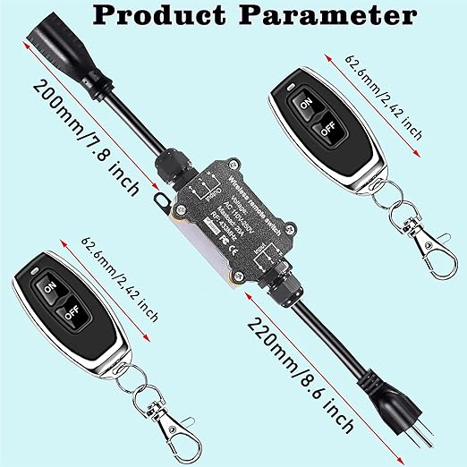 AC110V Remote Control Power Switch,Waterproof Wireless Light Switch,165 Feet Long,AC110V/120V/250V/20A RF Module Relay,Outdoor Weatherproof Smart Socket,Electrical Equipment