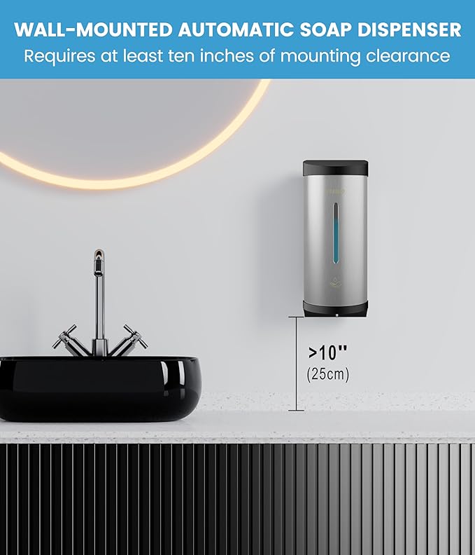 Wall-Mounted Stainless Steel Automatic Soap Dispenser 27 oz (800 ml) for Hotels, Restaurants, Offices, Kitchens