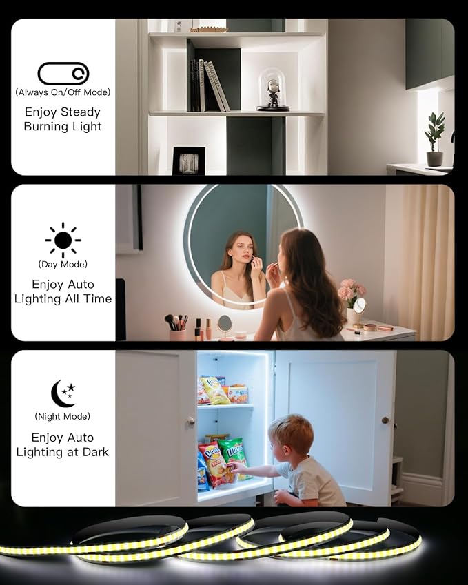 Rechargeable Motion Sensor COB LED Lights Strips, 2 Pack 6.56FT Motion Activated Under Cabinet LED Strip Lights 2200mAh Battery Powered Under Cabinet Strip Lighting Wireless for Kitchen Closet Pantry