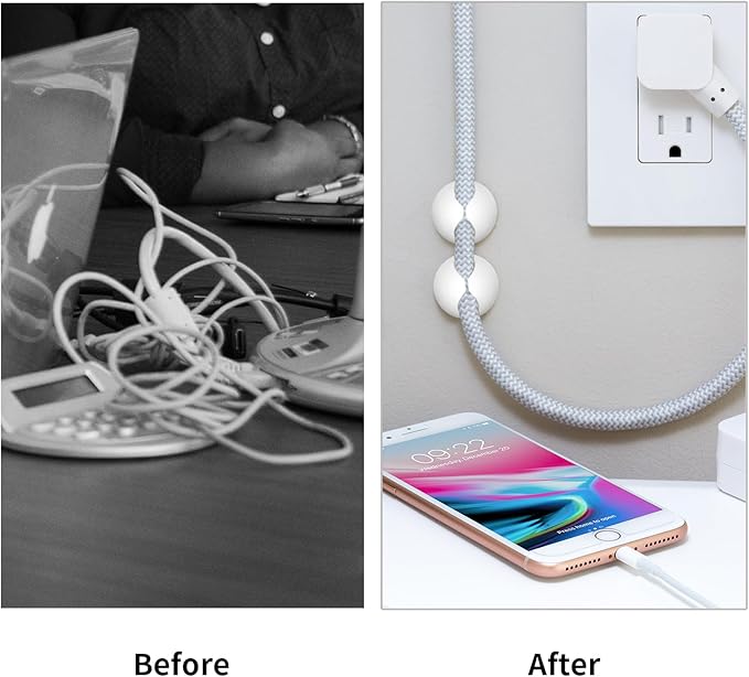 Flezoo Cord Holder Cable Clips, 12PCS White Adhesive Cord Organizer Charger Holder Wire Management Keeper for Nightstand, Desk, Office or Mouse