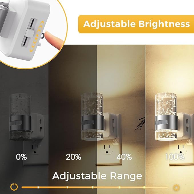 L LOHAS LED Motion Sensor Night Light,Dimmable Night Lights Plug into Wall, 3000K Night-Lights with 0-100 LM Adjustable, Acrylic Bubble Plug in Nightlight for Bathroom Hallway Nursery