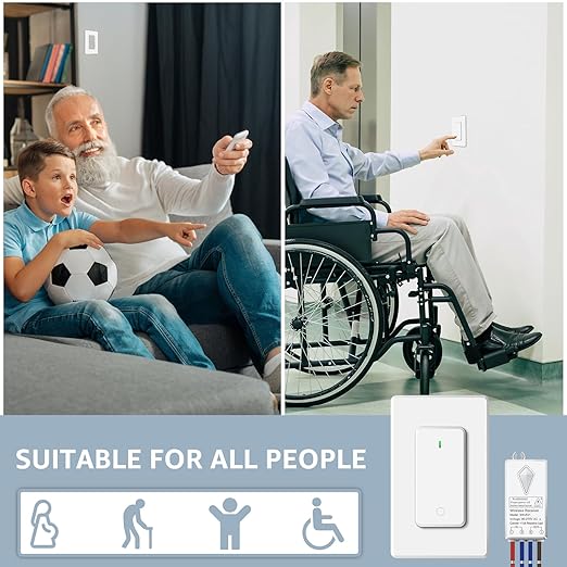 NineLeaf Wireless Light Switch and Receiver Kit, No Wiring Remote Control Wall Switch, 1300FT RF Range Expandable Switches,Ceiling Lights, Fans, Lamps & Outdoor Sheds,1000W LED(2Switches 1Receiver)