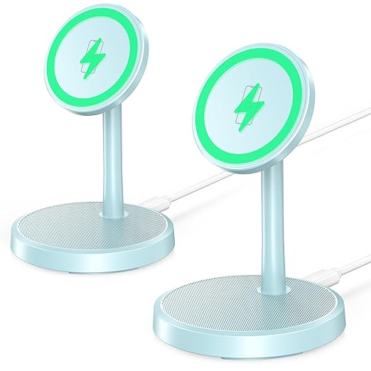Magnetic Wireless Charger iPhone, 2 Pack 15W Fast Mag-Safe Charger Stand for iPhone 17/17 Air/17 Pro/17 Pro Max 16/15/14/13/12 Series, Wireless Charging Station for Pad/AirPods(Blue)