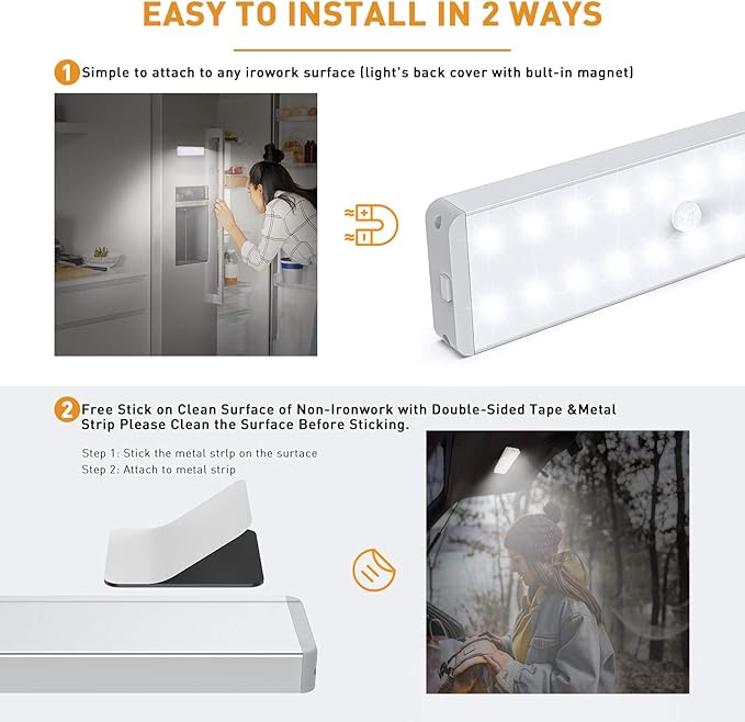 LED Closet Light, Newest 20LEDs Dimmer USB Rechargeable Motion Sensor Light Under Cabinet Lighting with Remote Control, Wireless Stick-Anywhere Night Safe Light Bar for Wardrobe,Kitchen-5 Pcs