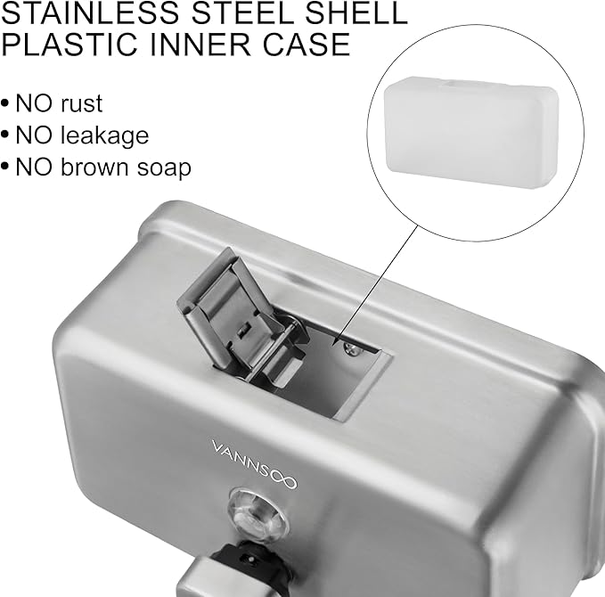 Wall Mounted Hand Soap Dispenser Bathroom, 1100ml 37oz Commercial Stainless Steel Liquid Soap Dispenser Wall Mount (Horizontal Brushed)
