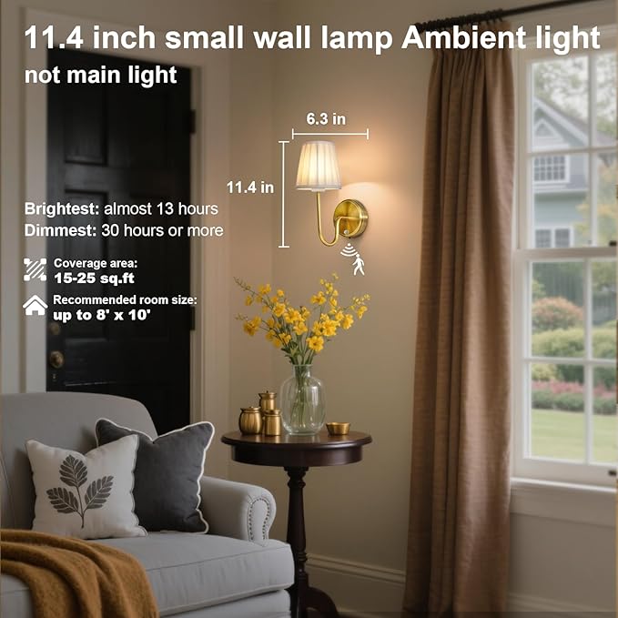 Battery Operated Motion Sensor Wall Sconce, Rechargeable Wireless Gold Wall Lamp with 5200mAh Battery, Dimmable Wall Sconce Light with Switch and Remote for Living Room, Bedroom, Hallway