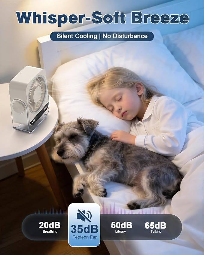 Small Desk Fan, Rechargeable USB Portable Fan, 199 Speeds, 5000mAh 18-Hour Battery, 120° Adjustable Tilt, Quiet Cooling Fans for Home Office Desktop Bedroom Kitchen Camping Travel Essentials (White)