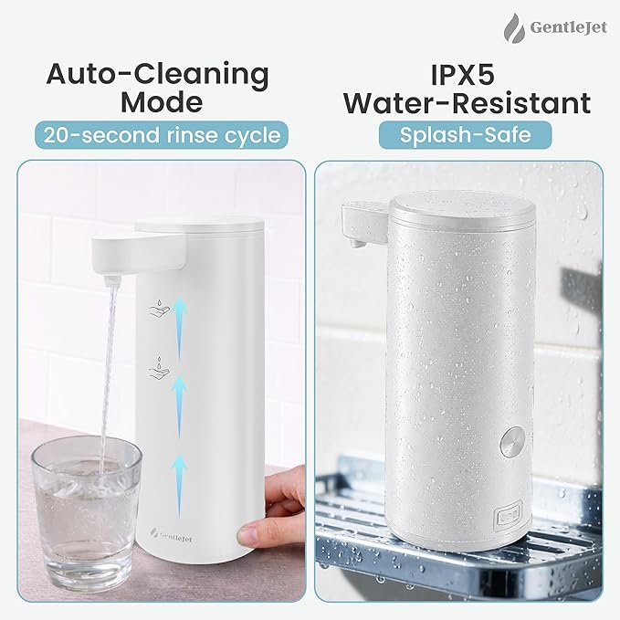 GentleJet OpalDrop Automatic Liquid Soap Dispenser for Kitchen Sink Touchless No-Drip Pump, USB-C Rechargeable, 304 Stainless Steel, IPX5 Water-Resistant, 270 ml