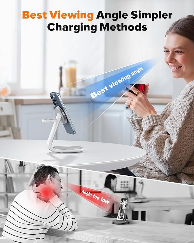HERRBOLAI 3 in 1 Charging Station Compatible with Magsafe Charger Wireless Charger Stand for iPhone 17 16 15 14 13 12 Wireless Charging Station for AirPods Wireless Charging Stand for iWatch Series