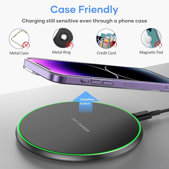 Wireless Charger Compatible with iPhone 16 15 14 13 12 11 Pro Max/Mini/Plus/XR/X/8, 15W Max Fast Wireless Charging Pad Mat for Galaxy S23/S22/S21/S20/S10, Air Pods Pro/3/2, Galaxy Buds