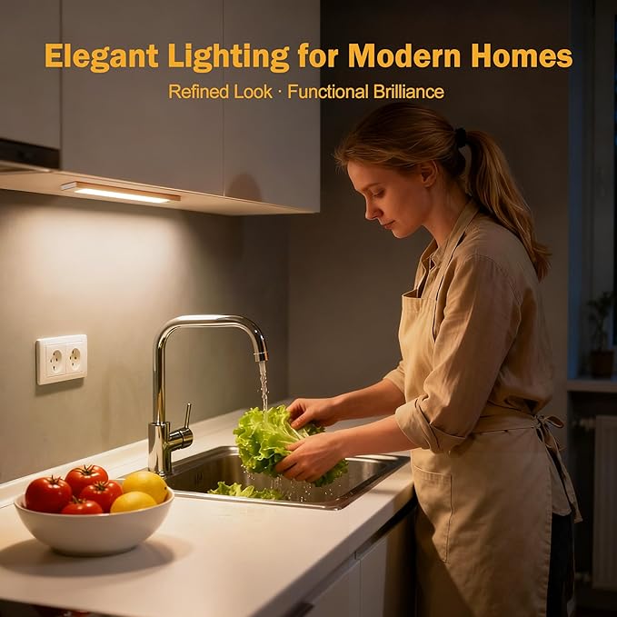 V4light Rechargeable Motion Sensor Under Cabinet Light, Magnetic LED Bar with 1500mAh, Gold Aluminum Accent Lighting, Dimmable 3 Color Temperatures for Kitchen Cabinets, Shelves & Closets (9 in)
