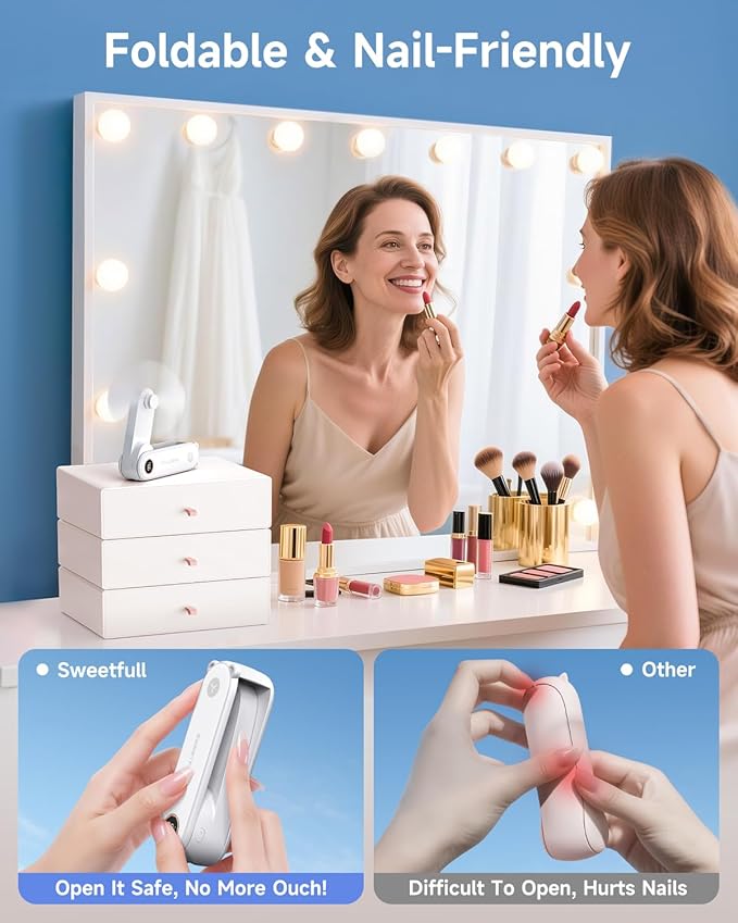 SWEETFULL Portable Handheld Mini Fan with LED Display, 3-in-1 Personal Foldable USB Rechargeable Hand Held Fan & Flashlight for Travel, Lash Eyelash, Cute Small Pocket for Women, Girls
