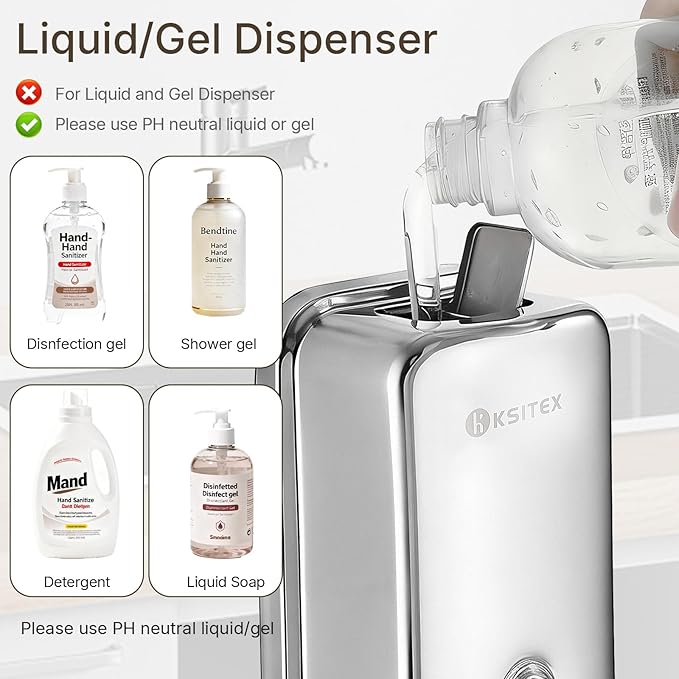 Stainless Steel Soap Dispenser Wall Mounted, 37oz Commercial Hand Soap Dsipenser, Manual Anti-Leak Pump Liquid Soap Dispenser, Rust-Proof Lining Hand Sanitizer Lotion Dispenser for Bathroom (37 OZ)