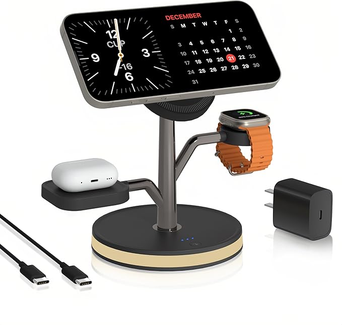 3 in 1 Wireless Charging Station for Apple Device,Fast Charging Tree-Shaped Stand with 20W Adapter,Qi-Certified Charger for iPhone 12-17 Series,Apple Watch,AirPods,Perfect for Office,Nightstand,Dorm