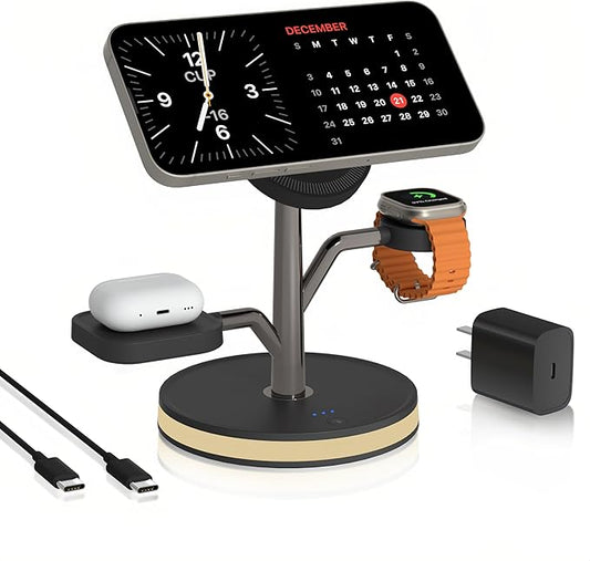 3 in 1 Wireless Charging Station for Apple Device,Fast Charging Tree-Shaped Stand with 20W Adapter,Qi-Certified Charger for iPhone 12-17 Series,Apple Watch,AirPods,Perfect for Office,Nightstand,Dorm