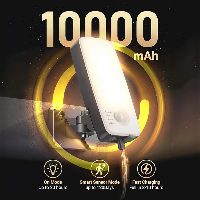 Motion Sensor Outdoor Lights, 10000mAh Rechargeable Battery Operated Outdoor Wall Lights with Remote, 3 Modes, 3CCT Dimmable, IP65 Waterproof Outdoor Security Lights for Garage, Yard, Fence(1 Pack）