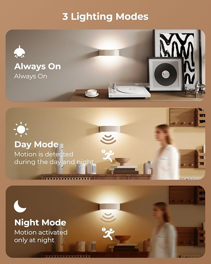 Motion Sensor Wall Light, 5000mAh Rechargeable Battery Operated Wall Sconces with Remote, 15 RGB Colors 3 White Temps Dimmable, Wireless Wall Sconces for Hallway, Living Room, Stairwell, Bedroom