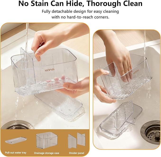 MOPMS Toothbrush Holders for Bathrooms, 5 Slots Adjustable Divider Tooth Brush and Toothpaste Holder for Easy Clean, Wall Mounted & Countertop Organizer with Drain Tray for Shower/Kitchen