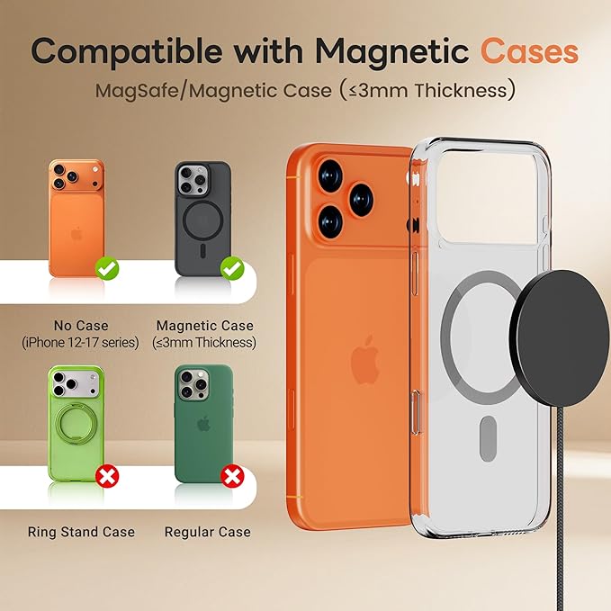Qi2.2 Magnetic Wireless Charger for iPhone: 25W Fast Charging Mag Pad for Apple iPhone 17 17e 16 15 14 Pro Max Google Pixel 10 - Slim Compact for Desk Bedside Travel - Black