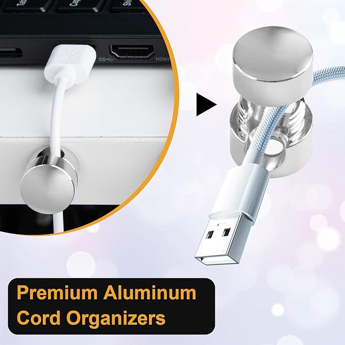 3Pcs Cable Anchors for Desk, Gun Metal Cord Anchors Holder Aluminum Wire Organizers Adhesive Adjustable 2-in-1 Cord Clips Charger Cable Management for Nightstand Office Home Desktop Wall