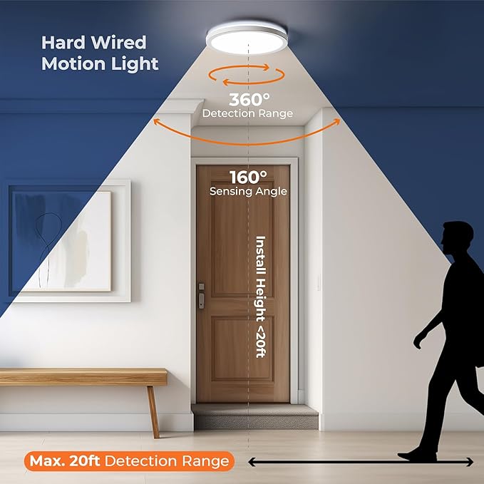 Matane Dimmable Motion Sensor LED Ceiling Light with Remote, 9 Inch Wired Flush Mount 3000K 4000K 5000K, 1800LM Motion Sensor Light Indoor for Closet Hallway Laundry Stairs White New Version