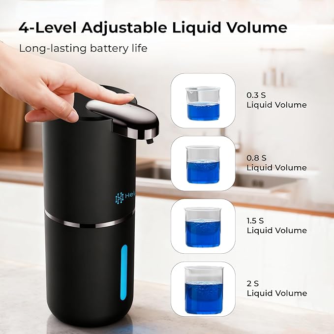 Automatic Soap Dispenser - Touchless Liquid Soap Pump for Kitchen Sink & Bathroom, USB-C Rechargeable, IPX5 Waterproof, Wall Mount or Countertop, 12.8oz (Black)