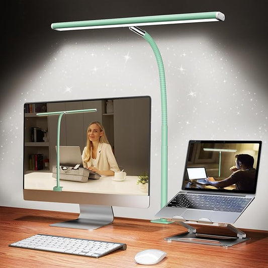 Airlonv LED Desk Lamp for Office Home, Eye-Caring Desk Light with Stepless Dimming Adjustable Flexible Gooseneck, 10W USB Adapter Desk Lamp with Clamp for Reading, Study, Workbench (Mint Green)