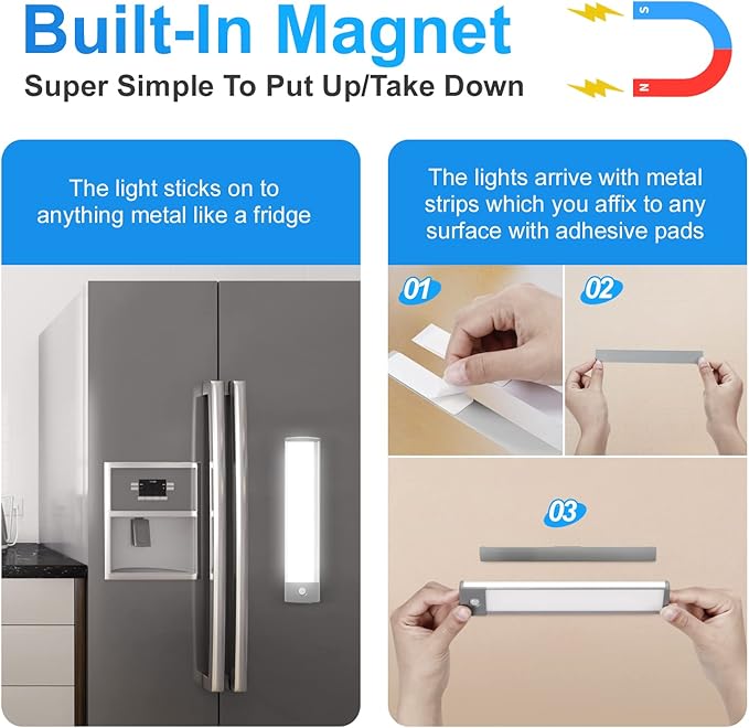 30-LED Under Cabinet Lights,USB Rechargeable Kitchen Cupboard Night Light,Battery Operated Under Counter Closet Lighting,Motion Detector Night Light,Wireless Magnetic Motion Activated Light-2Pack